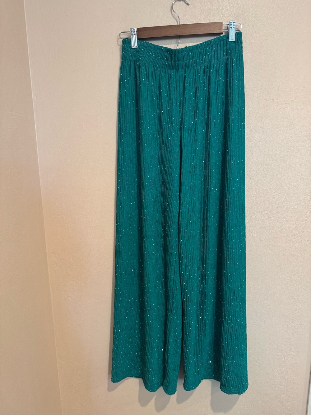 Teal Green Sparkle Wide Leg Palazzo Pants With Elastic Waistband Super Comfy!